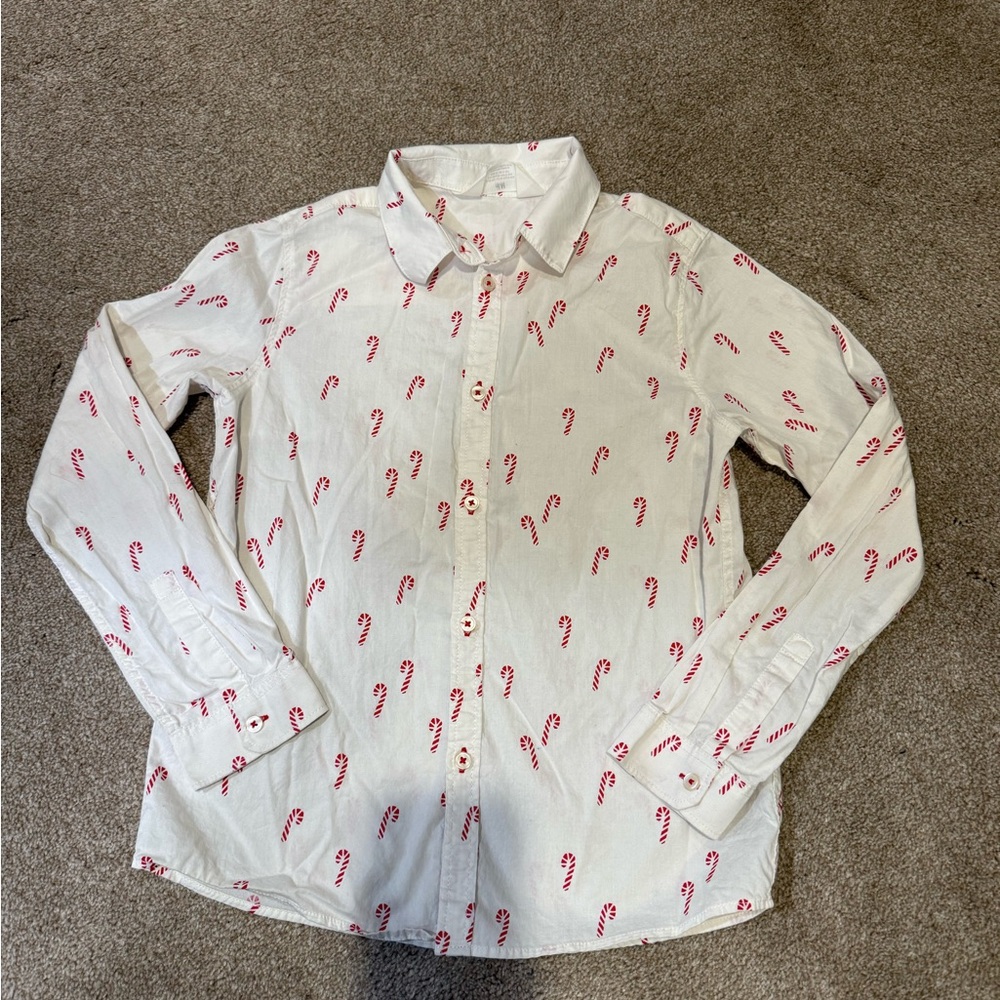 Boys White Candy Cane Print Shirt